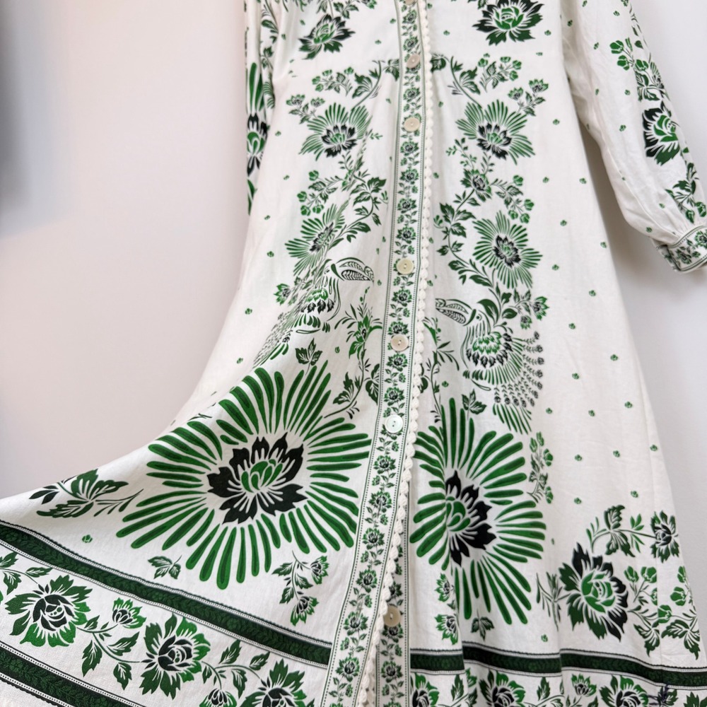 NWT Christian Lacroix Forest Soul Botanical Print Linen Blend Midi Green Dress - Picture 5 of 13